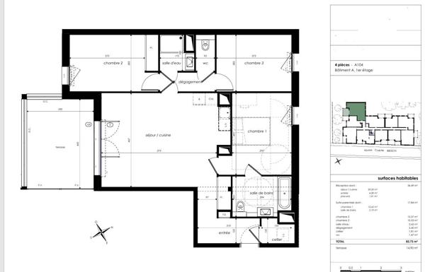 A VENDRE T4 AVEC TERRASSE SUR ANGERS COUBERTIN