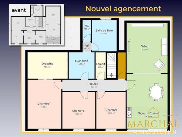 Appartement 130 m², grand garage, terrain