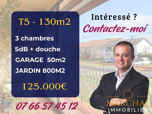 Appartement 130 m², grand garage, terrain