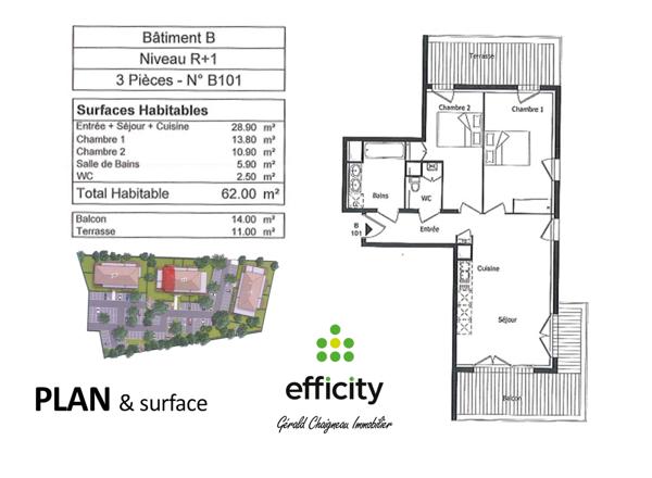 Appartement 3 pièces - 62 m²