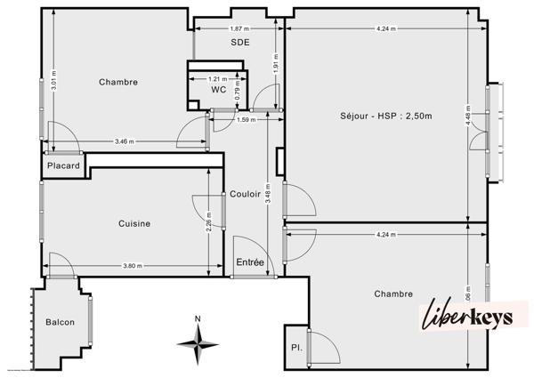 Nantes Centre – Appartement T3 de 59 m² avec balcon, garage et cave