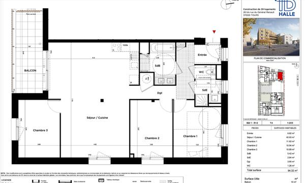 Appartement Tours 4 pièce(s) 94.33 m2