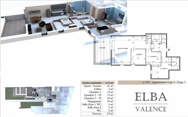 Appartement à vendre    4 pièces • 112 m2 Valence