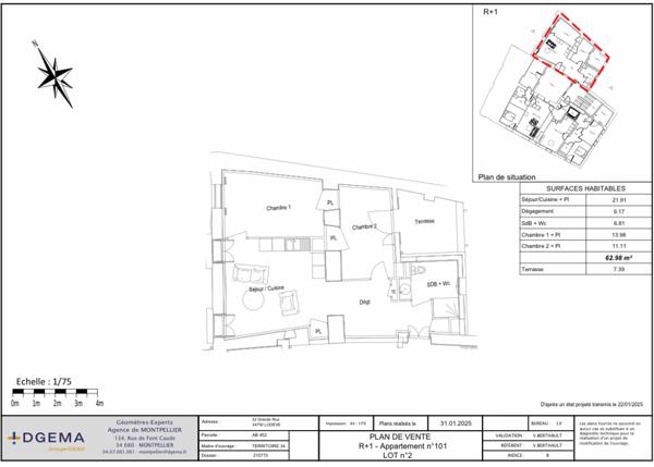 Lodève (34700) Appartement 3 pièces 62 m2 avec terrasse - immeuble rénové avec ascenseur