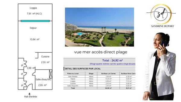 Pied a terre face à la mer -accès direct plage -terrasse -parking privé - piscine