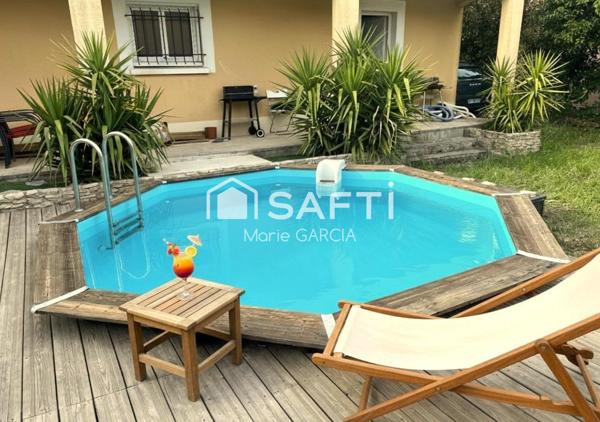 Maison 119 m² quartier Mas de Possac, 4 chambres, jardin, piscine et garage
