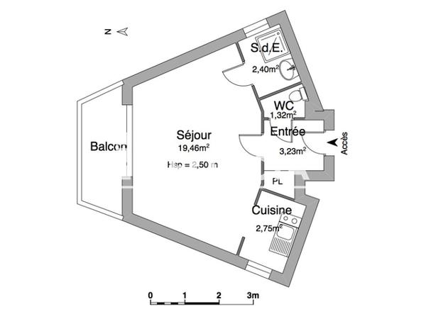 Location Studio 29.16 m² - 73 RUE DU REMPART Tours 37000