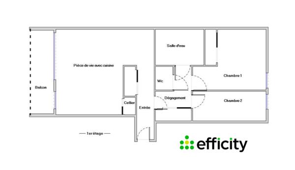 Appartement 3 pièces - 63 m² Exclusivité efficity