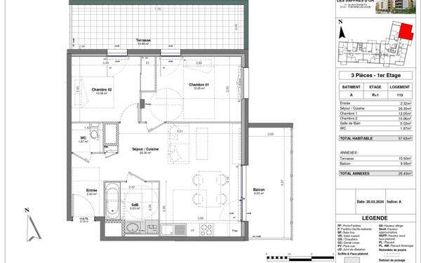 Appartement à vendre    3 pièces • 57,63 m2 Fontaine-lès-Dijon