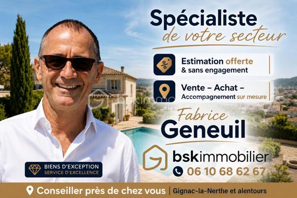 Garage, piscine, grande terrasse, 4 chambres, 2 salles d’eau et belle pièce de vie ouverte sur l’extérieur : une maison familiale complète, confortable et parfaitement équipée, dans un secteur résidentiel recherché et préservé des regards.
Dans l’un des secteurs recherchés et résidentiels de Gignac-la-Nerthe, au calme et à proximité des commerces et des écoles, découvrez cette agréable maison familiale de 121 m² habitables, construite en 2002 sur une parcelle de 700 m².
LES ATOUTS EN UN COUP D’ŒIL
Un extérieur privilégié
•	Terrain de 700 m²
•	Grande terrasse
•	Jardin d’agrément verdoyant
•	Piscine
•	Aucun vis-à-vis
•	Garage
Une maison pensée pour la vie de famille
•	121 m² habitables
•	4 chambres
•	Grande pièce de vie
•	Cuisine ouverte aménagée et équipée
•	Chambre avec accès direct à la piscine
•	Salle d’eau avec WC au niveau inférieur
•	Grande buanderie
•	Nombreux rangements
Des équipements performants
•	DPE classé B
•	Chauffage et climatisation gainables
•	Panneaux photovoltaïques
•	Chauffe-eau thermodynamique
•	Cheminée avec insert
•	Système d’alarme
•	Four à pizza
UNE BELLE PIÈCE DE VIE AU CŒUR DE LA MAISON
Le niveau principal s’organise autour d’une vaste pièce de vie, particulièrement conviviale, réunissant un espace salon avec cheminée avec insert, un espace séjour et une cuisine ouverte aménagée et équipée.
Les différents espaces communiquent naturellement et offrent une belle sensation de volume et de convivialité.
Le salon bénéficie d’une ouverture directe sur la grande terrasse et le jardin, permettant de profiter pleinement des extérieurs et de créer une agréable continuité entre intérieur et extérieur.
UNE ORGANISATION FAMILIALE PARTICULIÈREMENT FONCTIONNELLE
La maison est organisée sur deux niveaux avec un demi-niveau, ce qui lui confère une distribution agréable et originale.
Dès l’entrée, plusieurs espaces de rangement facilitent l’organisation du quotidien.
Le demi-niveau inférieur accueille une grande buanderie, particulièrement pratique pour une famille, ainsi qu’un accès direct au garage.
Ce même niveau dispose également d’une chambre bénéficiant d’un accès direct à la piscine, ainsi que d’une salle d’eau avec WC. Un espace particulièrement pratique pour une famille ou pour recevoir des amis.
À l’étage, l’espace nuit accueille trois chambres, ainsi qu’une salle de bains et un WC indépendant.
La maison offre ainsi quatre chambres au total, avec une répartition particulièrement adaptée à la vie familiale.
UN EXTÉRIEUR IDÉAL POUR PROFITER DES BEAUX JOURS
Implantée sur une parcelle de 700 m², la maison bénéficie d’un extérieur particulièrement agréable et préservé des regards, sans aucun vis-à-vis.
La grande terrasse, véritable prolongement de la pièce de vie, permet d’aménager un agréable espace repas et un salon extérieur pour profiter pleinement des beaux jours.
La piscine vient compléter cet espace de vie extérieur et invite à profiter des journées ensoleillées en famille ou entre amis.
Un espace convivial avec four à pizza vient également compléter cet extérieur, tandis que quelques espaces verts et un jardin d’agrément verdoyant entourent la maison et apportent une agréable touche de verdure à l’ensemble.
UN EMPLACEMENT RECHERCHÉ
Située dans un quartier calme et agréable de Gignac-la-Nerthe, cette maison bénéficie d’un environnement résidentiel tout en restant à proximité des commerces et des écoles.
Elle conviendra parfaitement à une famille recherchant une maison confortable, fonctionnelle et bien équipée, avec un véritable espace extérieur et la possibilité de recevoir famille ou amis dans d’excellentes conditions.
Une maison familiale complète et agréable à vivre, idéale pour une famille à la recherche d’espace, de confort et d’un extérieur privilégié, tout en bénéficiant d’une distribution particulièrement fonctionnelle.
À découvrir rapidement !
Fabrice Geneuil – BSK Immobilier
Votre projet immobilier est ma priorité.