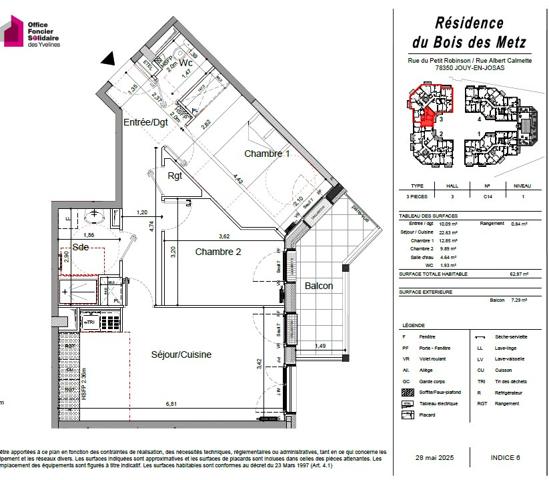 Jouy-en-Josas (78350) BRS - T3 avec terrasse