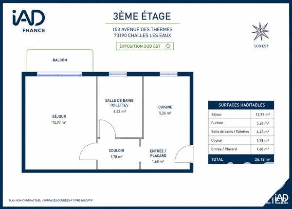 Studio à vendre 25,92 m² Challes-les-Eaux