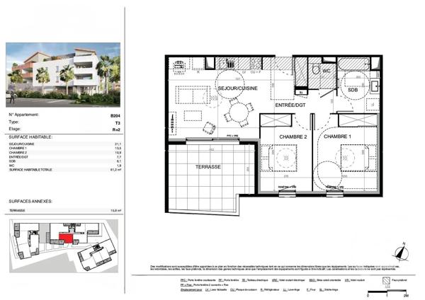Appartement T3 à vendre  3 pièces - 61,20 m 2   BAILLARGUES  - 34