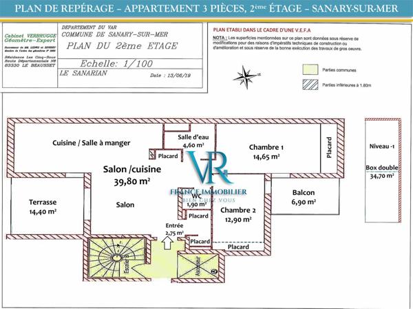 Sanary-sur-Mer (83110) APPARTEMENT 3 PIECES (T3) - 2E DERNIER ETAGE, TERRASE & DOUBLE GARAGE - SANARY-SUR-MER (83110)