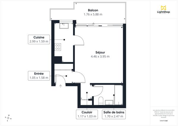 Appartement T1 de 31 m² avec grand balcon de 9m² - Lumineux et calme - Rue Petit, Paris 19ème