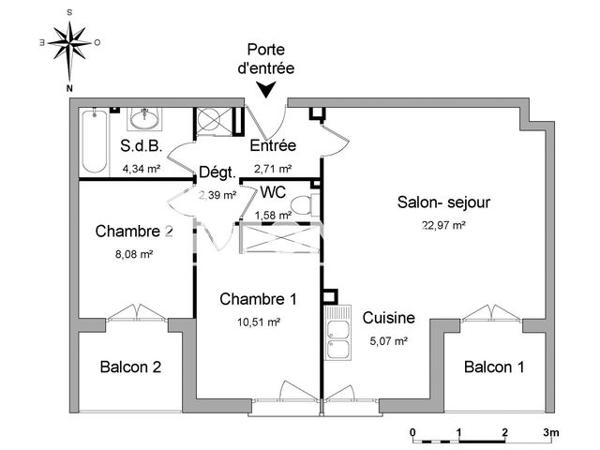Location Appartement 3 pièces 57.7 m² - BAT B Pau 64000
