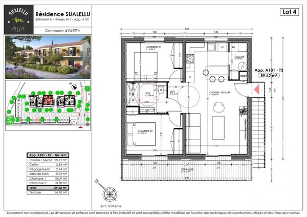 Appartement T3 à vendre  3 pièces - 59,62 m2 OLETTA - 202