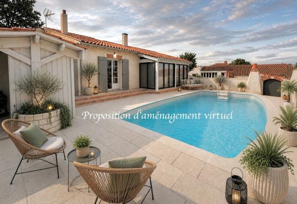 Aigrefeuille d'Aunis, maison de plain-pied avec piscine, garage de 80 m² et bureau indépendant