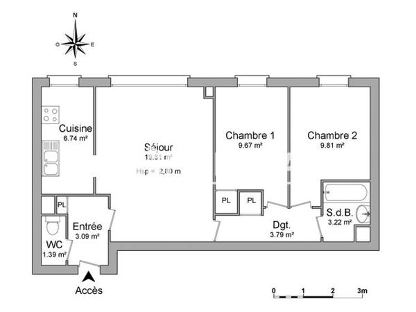 Location Appartement 3 pièces 57.52 m² - 17 ALLEE EDGAR BRANDT Chatillon 92320