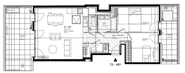Lyon 7 -Appartement de 76 m² – 2 chamnbres – terrasses – garage