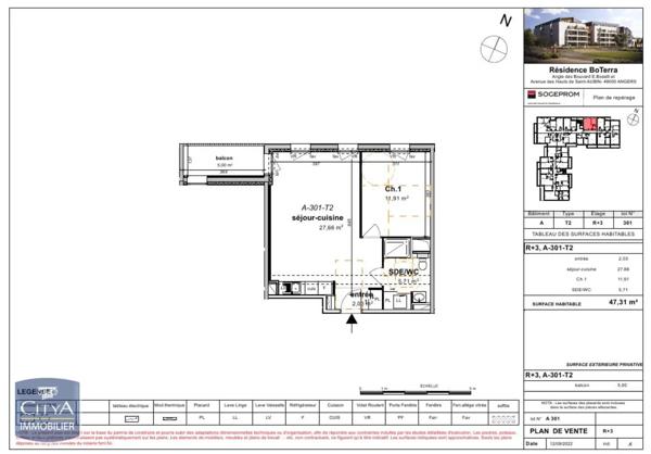 Appartement à louer 2 pièces 47.31m² Angers (49000)