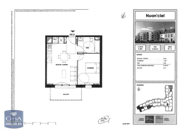 Appartement à louer 2 pièces 41.49m²
