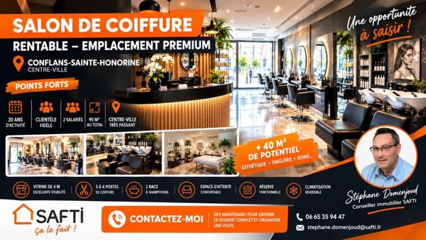 SALON DE COIFFURE RENTABLE – EMPLACEMENT PREMIUM