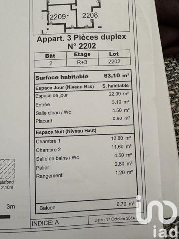 Appartement à vendre 3 pièces 63 m² Moissy-Cramayel