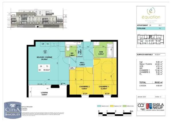 Appartement à louer 3 pièces 59.92m² Tourcoing (59200)