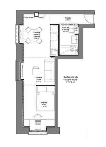 Appartement T2 à vendre  2 pièces - 27,24 m2 LYON - 69004