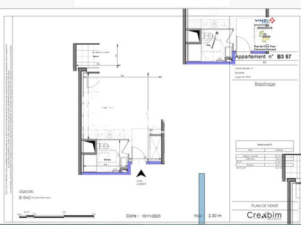 Location Studio 31.63 m² - 43 A/B/C RUE DU CLOS FOUR Clermont-ferrand 63100