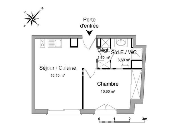 Location Appartement 2 pièces 34.1 m² - 21 ESPACE MEDITERRANEE Perpignan 66000
