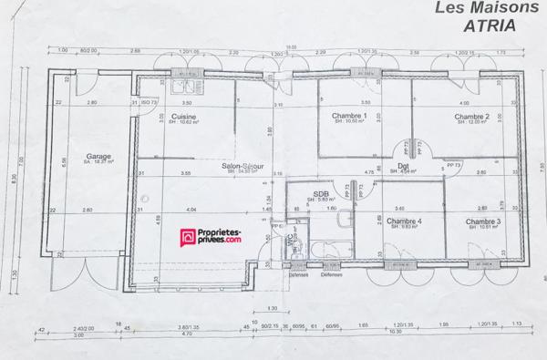 Maison de plain-pied - 101 m² - 5 pièces - 4 chambres - terrain de 1900 m2 avec puits