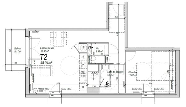 appartement neuf type T2 à vendre CRIEL SUR MER (76) surface habitable 48.01 m2 + balcon 5.17 m2 + park s-sol