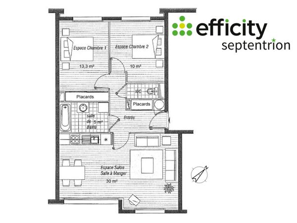 Appartement 3 pièces - 67 m² Exclusivité efficity