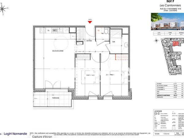 Location Appartement 3 pièces 62.91 m² - 1 RUE ANGELIQUE VIGNON Louviers 27400