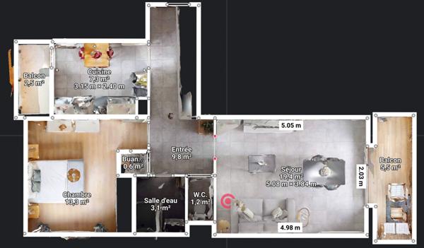 Appartement 2 pièces - 55 m² Exclusivité efficity