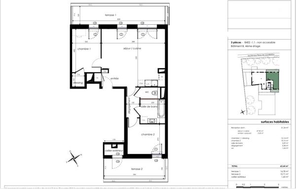 A VENDRE T3 AVEC TERRASSE AU DERNIER ETAGE SUR ANGERS COUBERTIN