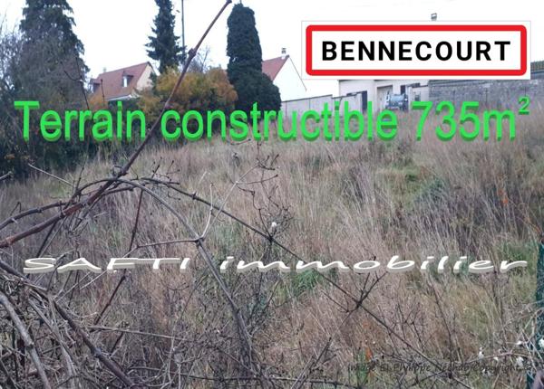 Terrain constructible 732 m2 à Bennecourt, village avec école, boulangerie, Bar tabac, coiffeur …