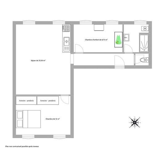 Tolbiac 2/3 pièces de 59 m², Paris 75013