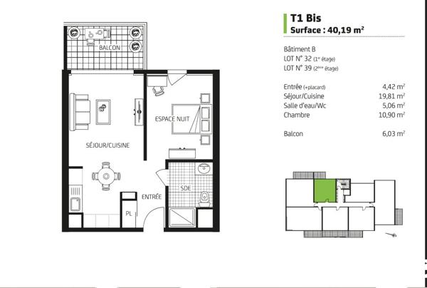 Appartement de type 1 Bis de 40 m² sur Carquefou