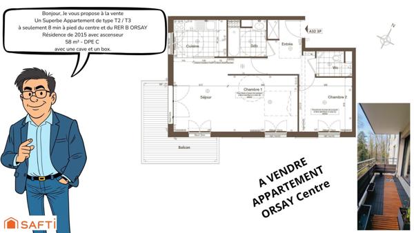 À vendre Appartement – F2/3 avec balcon - proximité centre et Gare , box et cave dans résidence récente