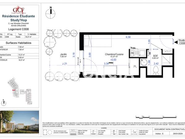 Location Studio meublé 18.37 m² - STUDY'HOP Orleans 45100