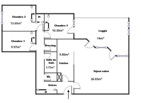 T4 familial à Moulin à Vent : calme et loggia XXL