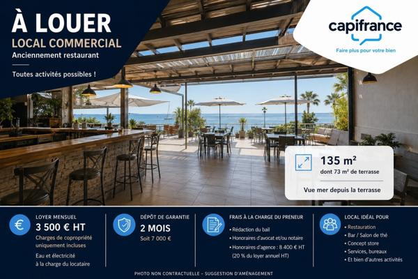 A LOUER – SAINT-FRANÇOIS – LOCAL COMMERCIAL 135 M² AVEC GRANDE TERRASSE PRIVATIVE & VUE MER