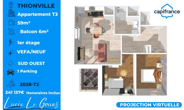 Appartement neuf T3 balcon et parking à Thionville