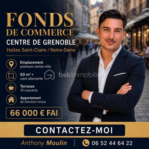 RARE À LA VENTE – FONDS DE COMMERCE CENTRE-VILLE GRENOBLE

Situé dans le secteur très recherché des Halles Sainte-Claire / Notre-Dame, ce restaurant bénéficie d’un emplacement premium au cœur du centre historique de Grenoble et d’un fort passage piéton.

Le local développe environ 50 m² de surface commerciale et dispose d’une cave attenante ainsi que d’une terrasse d’une quinzaine de couverts. Un appartement de fonction situé au-dessus du local complète l’ensemble.

Loyer mensuel : 1 600 € charges comprises.

Belle opportunité pour un professionnel de la restauration souhaitant s’implanter dans l’un des secteurs les plus dynamiques de Grenoble.

Prix de vente : 66 000 € FAI.

Dossier complet et renseignements complémentaires sur demande.

Anthony Moulin
06 52 44 64 22