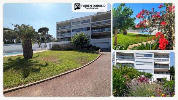 CANNES PLAGE DU MIDI 700m 3 PIÈCES 71,8 M² DEUX TERRASSES 22 M²  PISCINE  GARAGE -   APERÇU MER