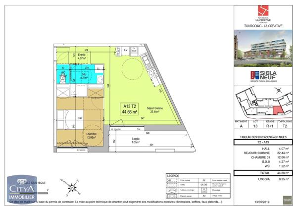 Appartement à louer 2 pièces 44.66m²