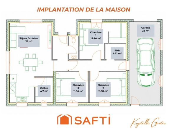 Maison neuve de plain pied, 3 chambres et un garage